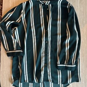 Lollys Laundry Green and White Striped Button-Up Shirt Copenhagen brand